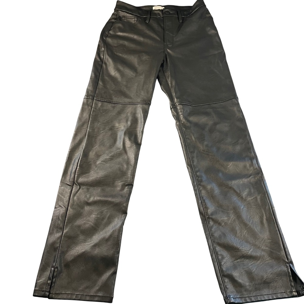Good American Better Than Leather Black Faux Leather Straight Leg Pants Size 6‎